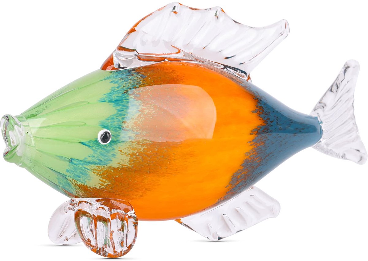 SnelShoppen - Groot glazen visstandbeeld, handgeblazen glas zeeleven beeldjes, kustdecoratie voor thuis, tropische vissen ornamenten voor salontafel,