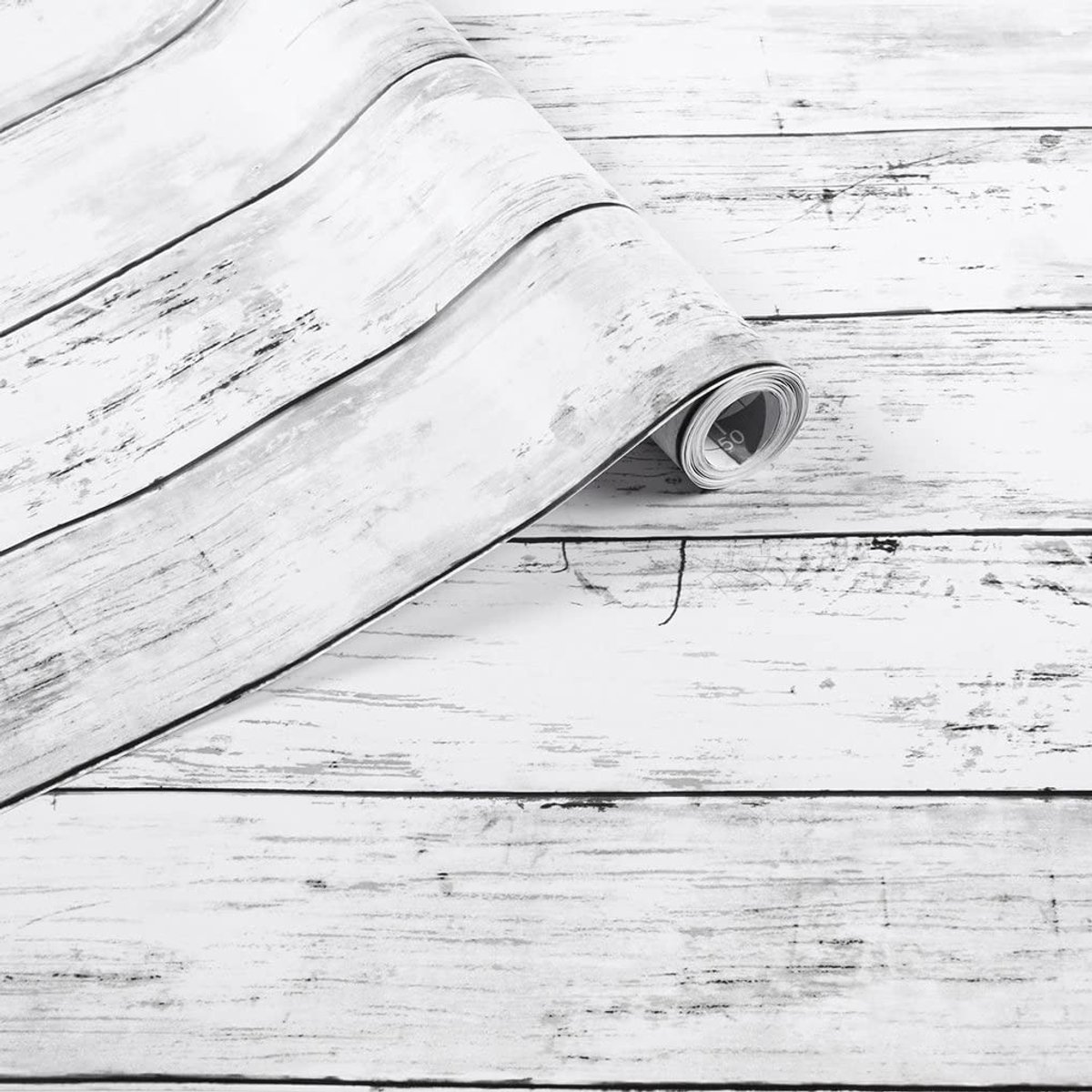 Omgoods - Arthome Wit Grijs Hout Contactpapier 60cmx5m
