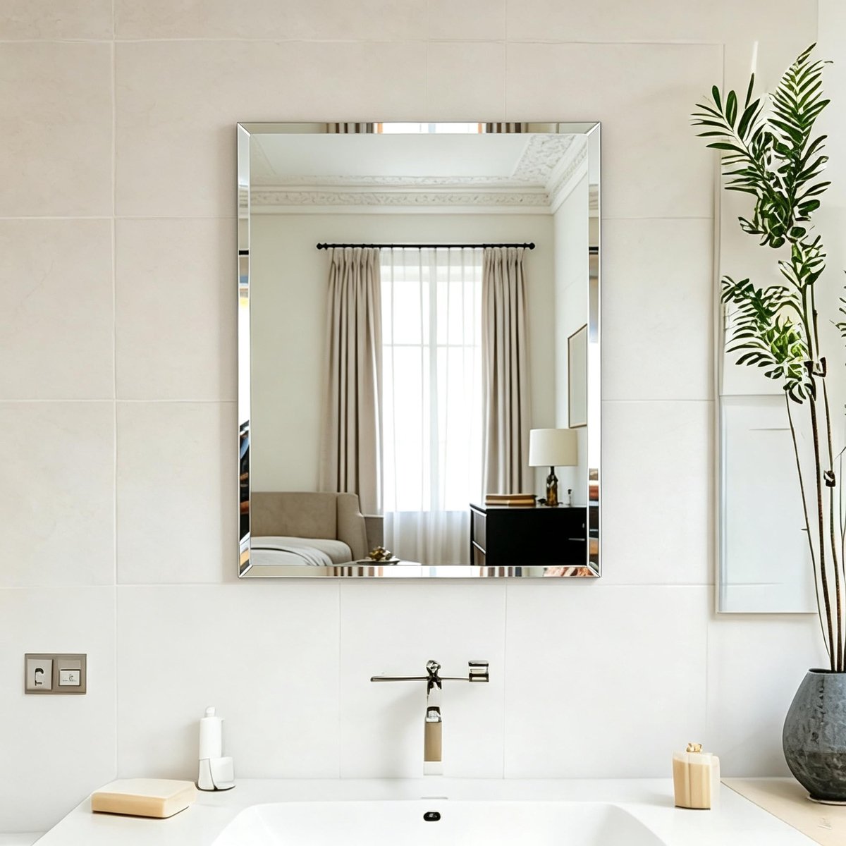 Omgoods - Rechthoekige Wandspiegel zonder Frame - Decoratieve Spiegel voor Diverse Ruimtes