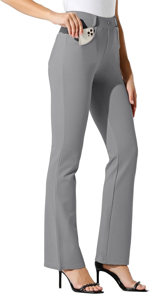 Yogabroek voor dames, bootcut, werkbroek, stretch, kantoor, casual, riemlussen, 4 zakken