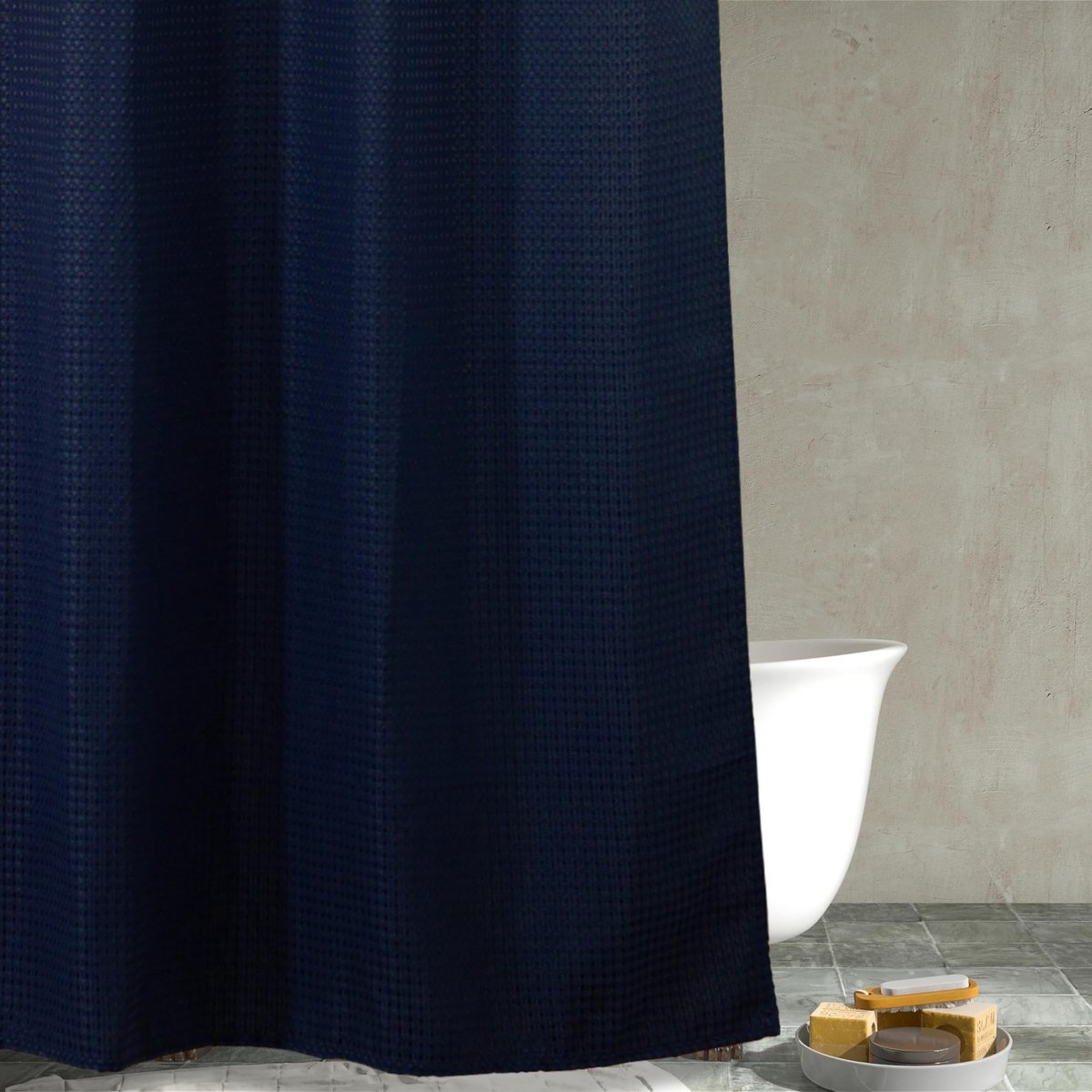 Omgoods - Navy Blauw Wafel Douchegordijn van Duurzaam Polyester 183x183cm