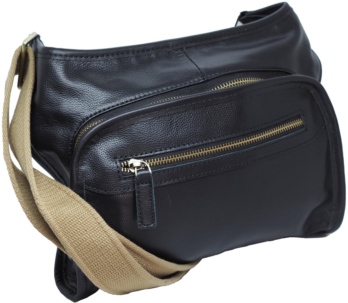 Omgoods - Schoudertas van Echt Leer - Zwart, Crossbody Tas met Vakken