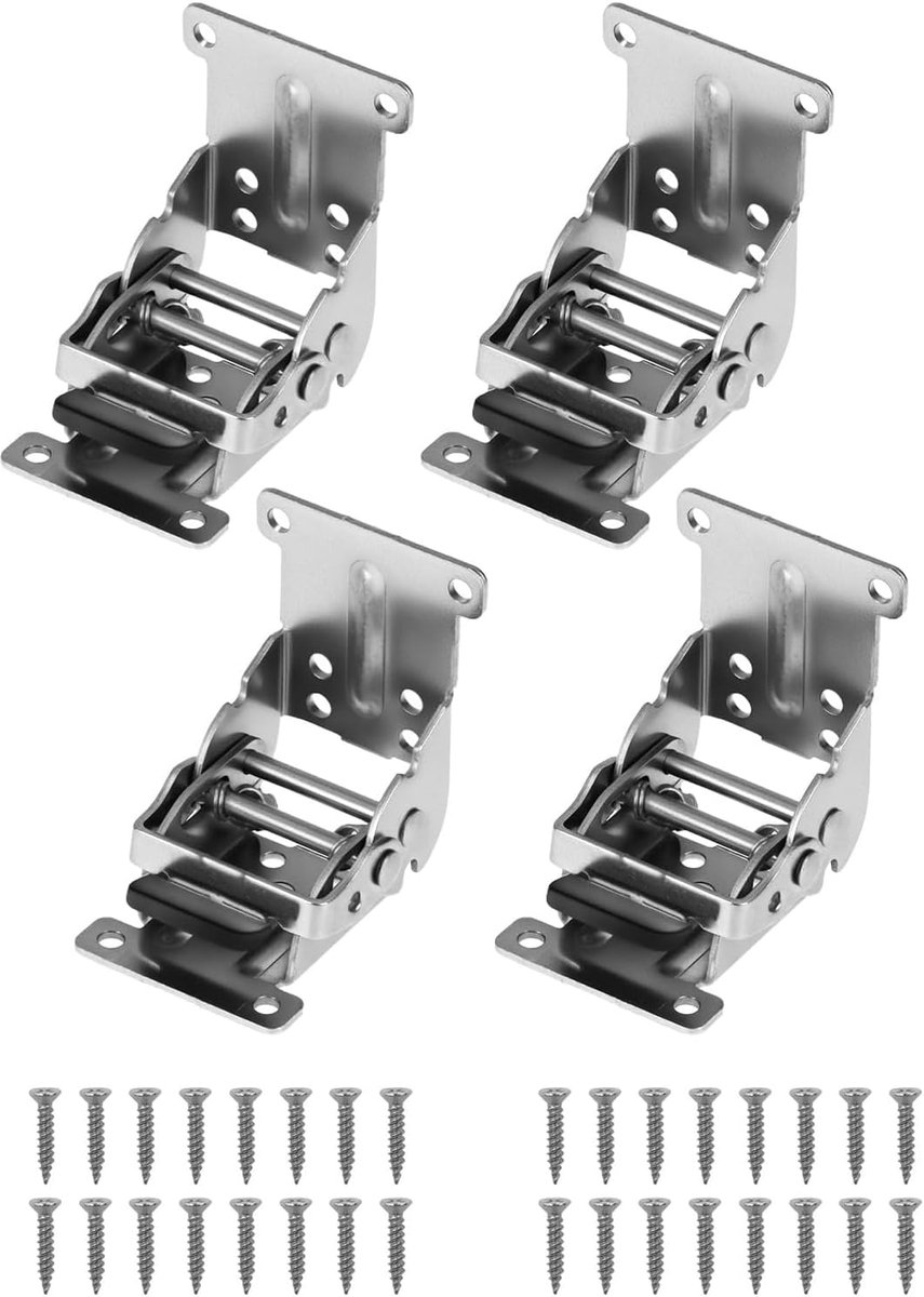 Scharnieren, tafelpoten, scharnier, klaphouders, 0-90 graden, klapbeslag, klaptafel, scharnier met schroeven, draagvermogen 80 kg, 225 kg, elk paar voor tafel, bed, kast, zilver, 4 stuks