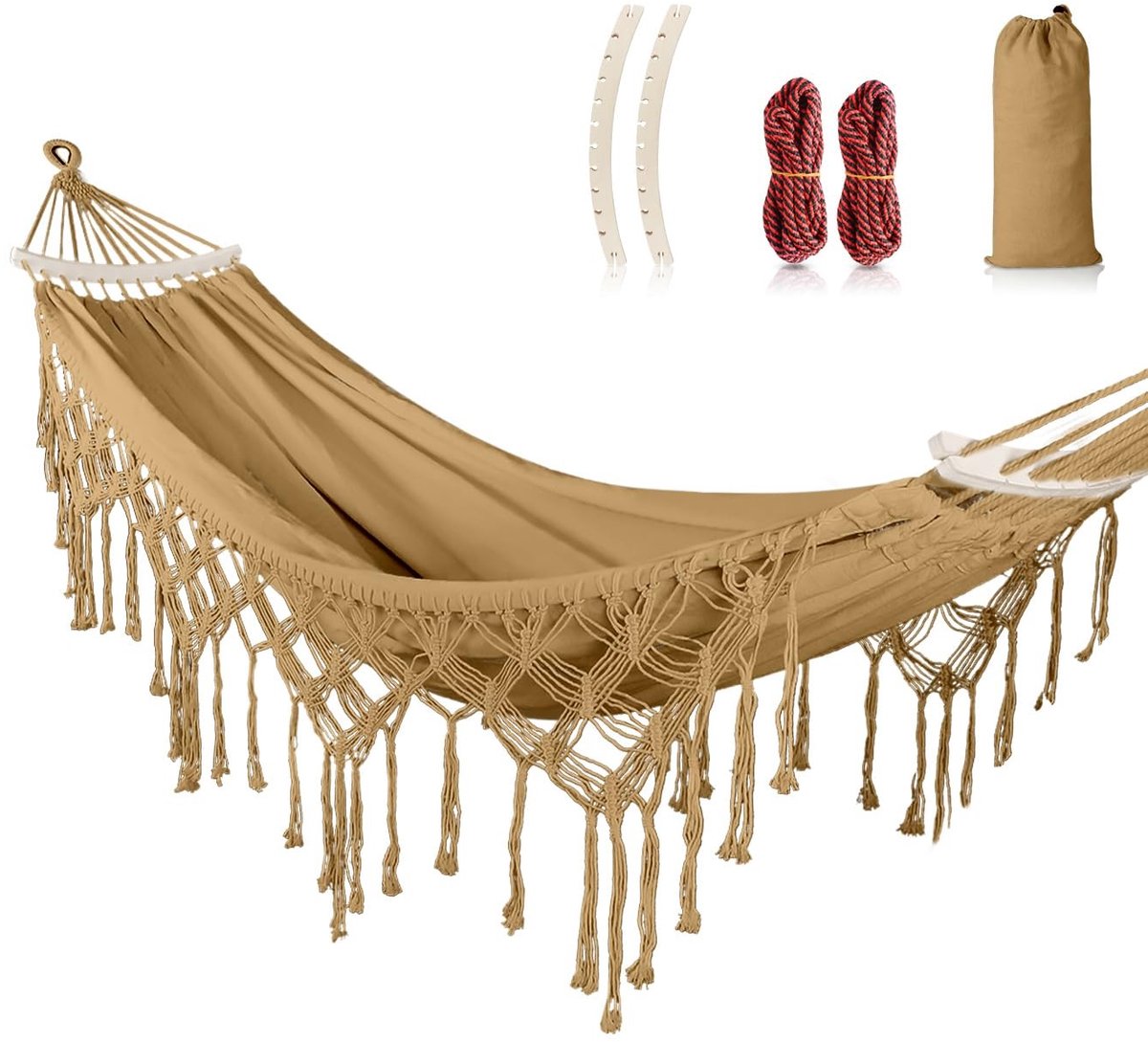 Omgoods- Hangmat Duurzaam Katoen - Bohemian Stijl - 110"/60" - Tot 500 lbs - Inclusief Draagtas - Versterkt Touw - Schommel