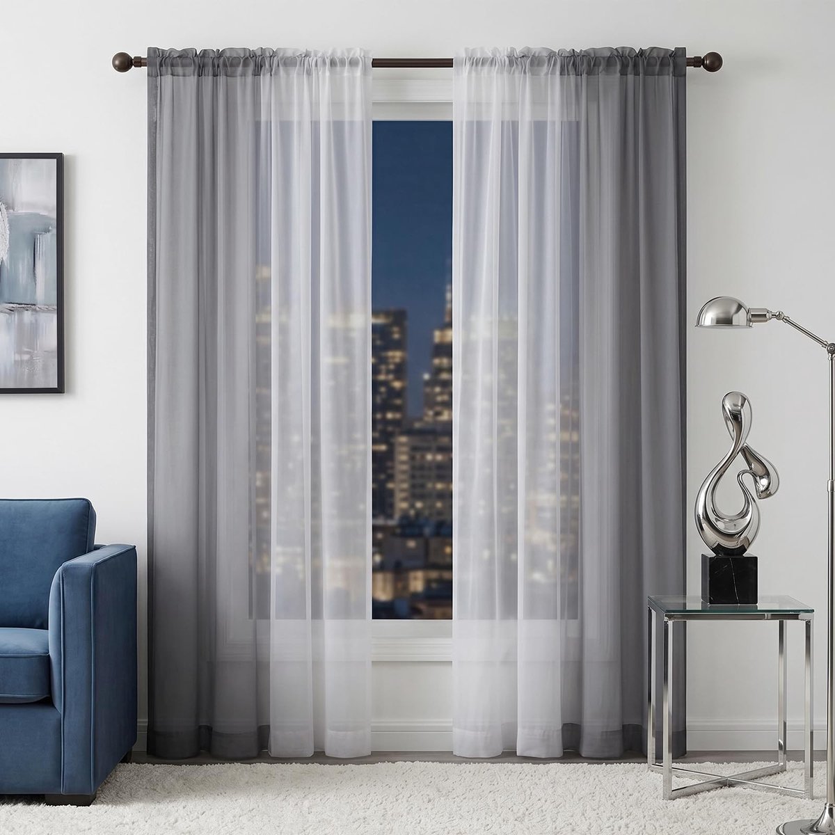 Omgoods - Grijze Ombre Sheer Gordijnen - Set van 2, 175 x 140 cm