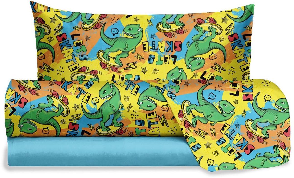 Omgoods - Kinderbeddengoed Set met Dinosaurus Motief van 100% Katoen