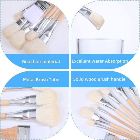10 Stks Aardewerk Glazing Borstels Schilderen Geitenhaar Blending Borstel Mop Borstel voor Acryl Set Onderglazuur Penseel Zachte Varkenshaar Kunstenaar Gereedschap Aquarel Penseel voor Olie Acryl — afbeelding 2