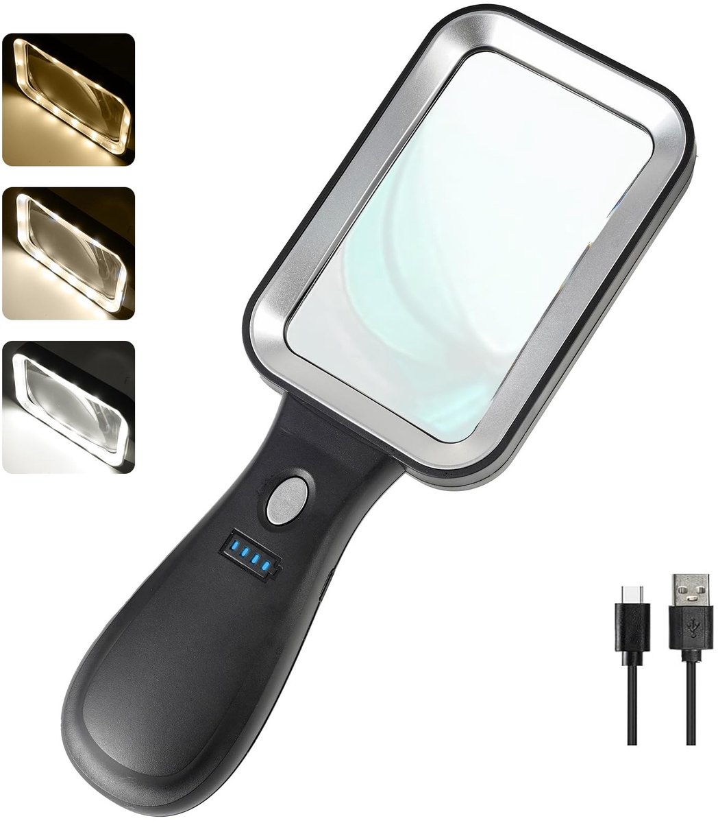 Omgoods - Grote Vergrootglas met Licht en Oplaadbare Handmagnifier - 10x Vergrootglas voor Senioren en Inspectie