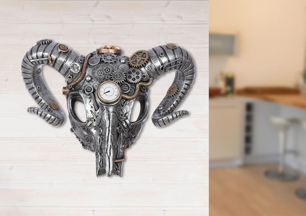 Omgoods - Modern Steampunk Wandobject - Buffel Design van Kunststof, Zilver