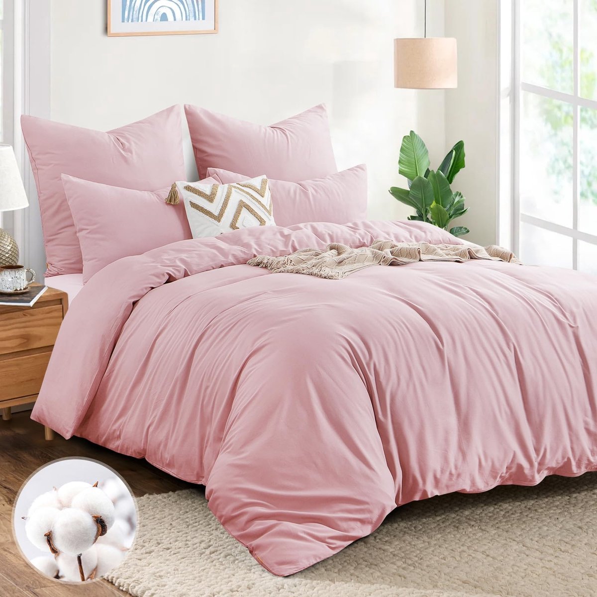 Omgoods - 3-delige Katoenen Beddenset 200x200cm Roze met 2 Kussenslopen