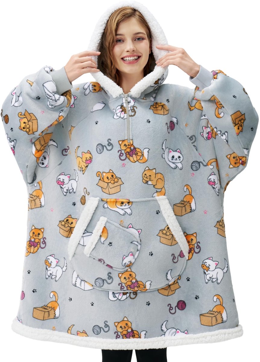 Omgoods - Draagbare Dekentje Hoodie - Oversized Flanel Sherpa Fleece voor Volwassenen en Kinderen
