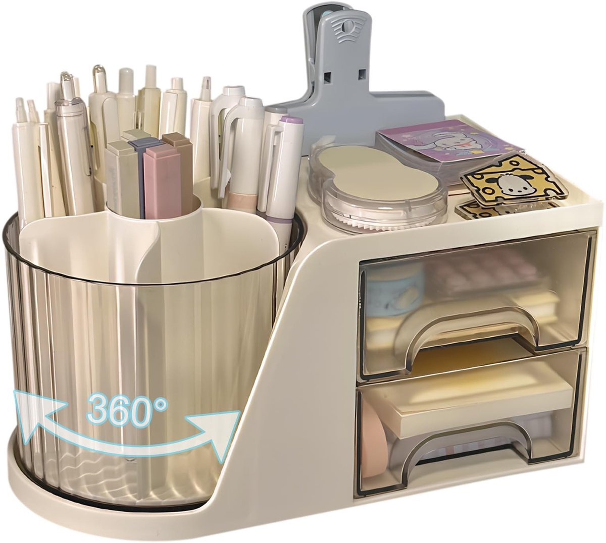 Omgoods - Penhouder Opbergdoos met 8 Compartimenten - Draaibare Bureau Organizer