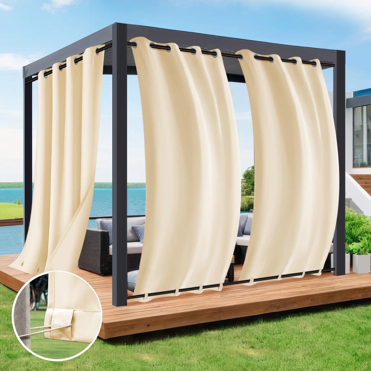 Omgoods - Outdoor Gordijn - Waterdicht en UV-bestendig - Beige 132x244 cm