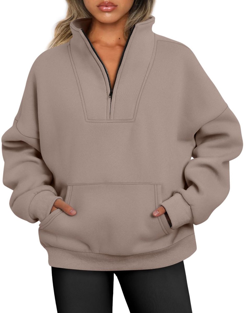 Omgoods - Dames Half Zip Fleece Sweater - Comfortabel en Oversized voor Herfst