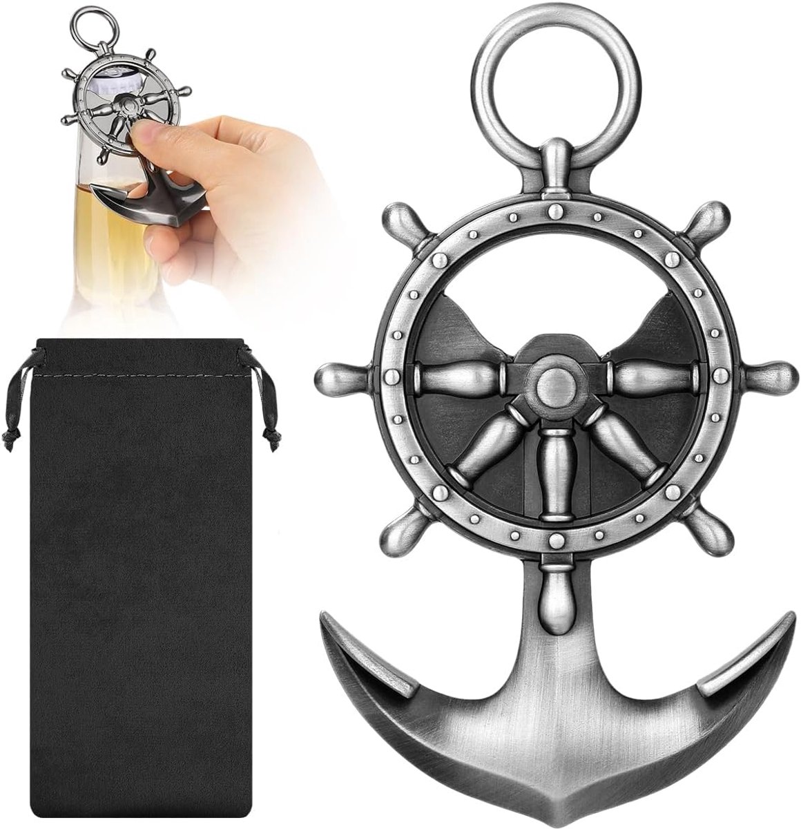 scheepsanker bier flesopener, zeilgeschenk, scheepsanker decoratie geschenken voor zeilers, maritieme geschenken voor mannen vrouwen, zilver