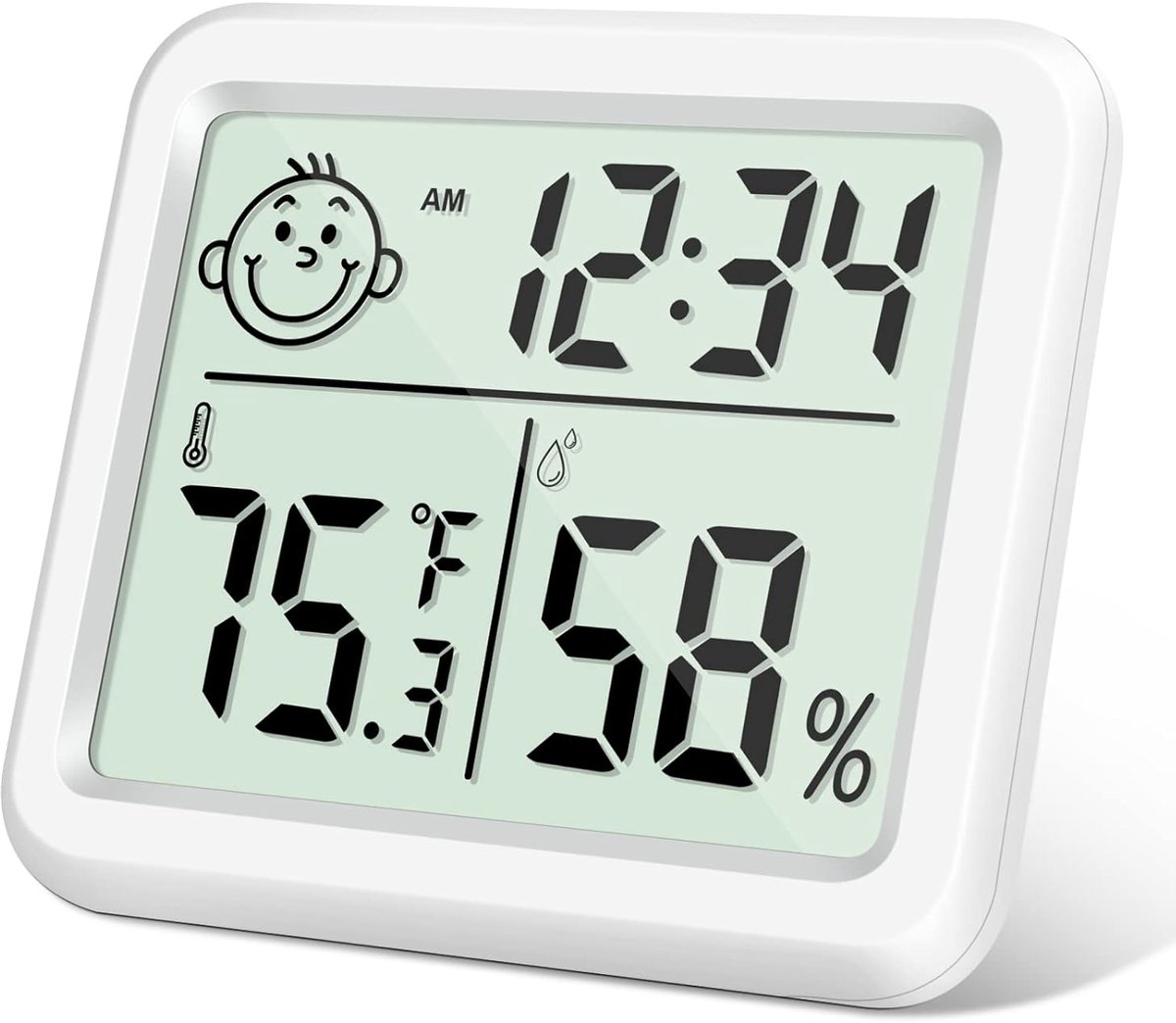 thermometer hygrometer, temperatuur en vochtigheidsmonitor, duidelijk lcd display en gezichtspictogrammen, nauwkeurige thermometer en vochtigheidsmeter voor binnen, thuis, kantoor, reptiel, kwekerij (met batterij)