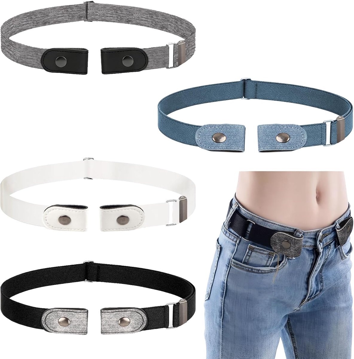 Riemen voor jongens, kinderriem meisjes, 66-100 cm, verstelbaar drukknoopdesign, geschikt voor rokken, jeans, shorts, geschikt voor mannen en vrouwen (blauw, wit, zwart, grijs)