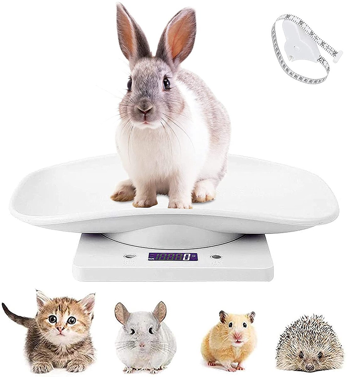 weegschaal voor huisdieren, elektronische lcd-weegschaal voor kleine dieren, met meetlint, multifunctionele keuken, badkamer, gewichtsweegschaal nauwkeurig meten (max. 10 kg)