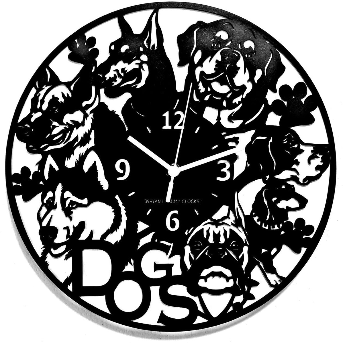 Omgoods - Wandklok met Hondensilhouetten - Decoratie voor Dierenliefhebbers (30 cm)