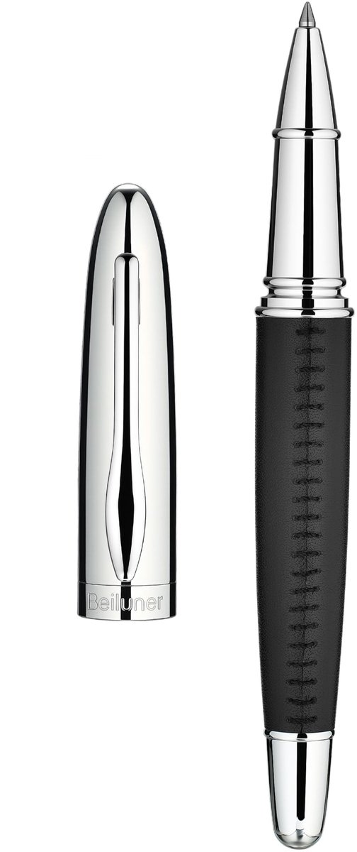 Omgoods - 318 Luxe Rollerball Pen - Handgenaaide Leren Afwerking in Zwart