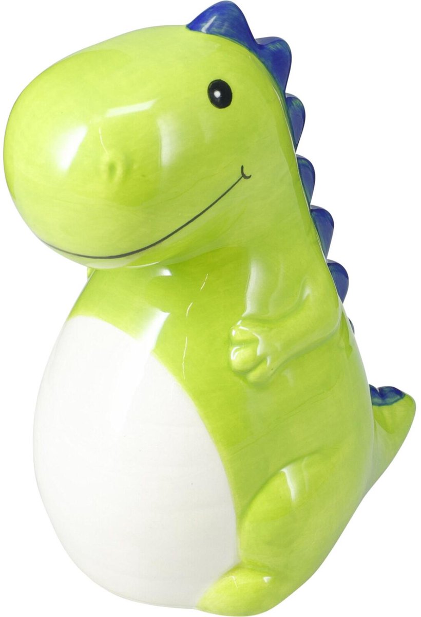 Home & Styling Dieren spaarpot voor kinderen - dino groen - dolomiet - 12 x 16 cm - met dop sluiting
