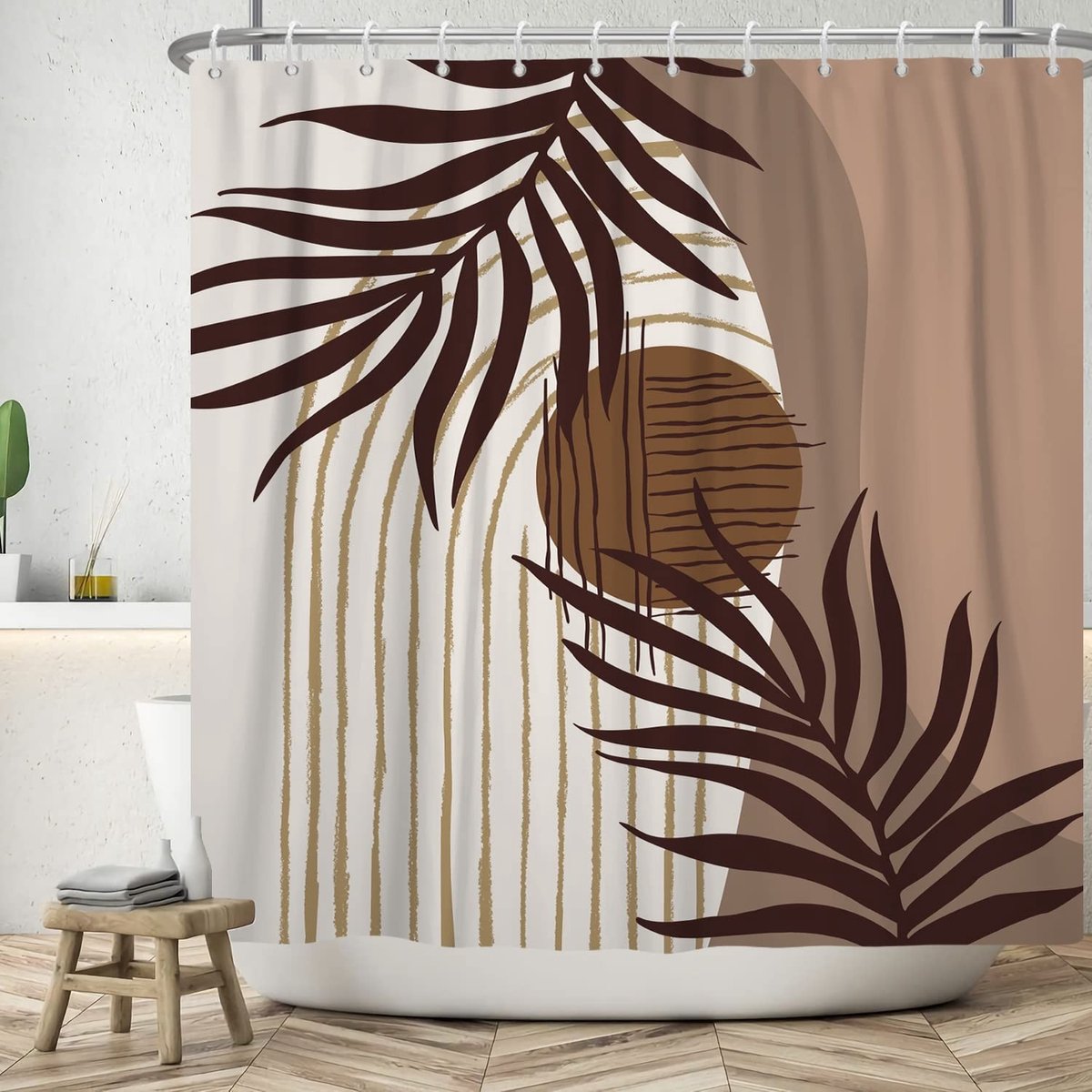 Omgoods - Abstract Plant Douchegordijn 180x180cm met Aquarel Ontwerp