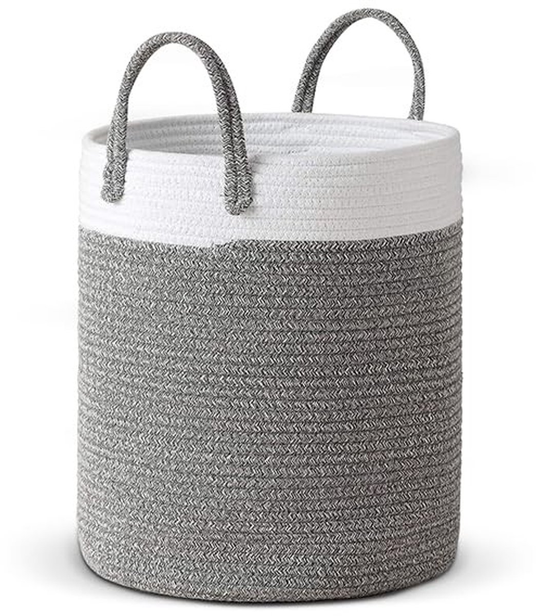 Omgoods - Geweven Wasmand van Katoen, 48L, Off White/Grey