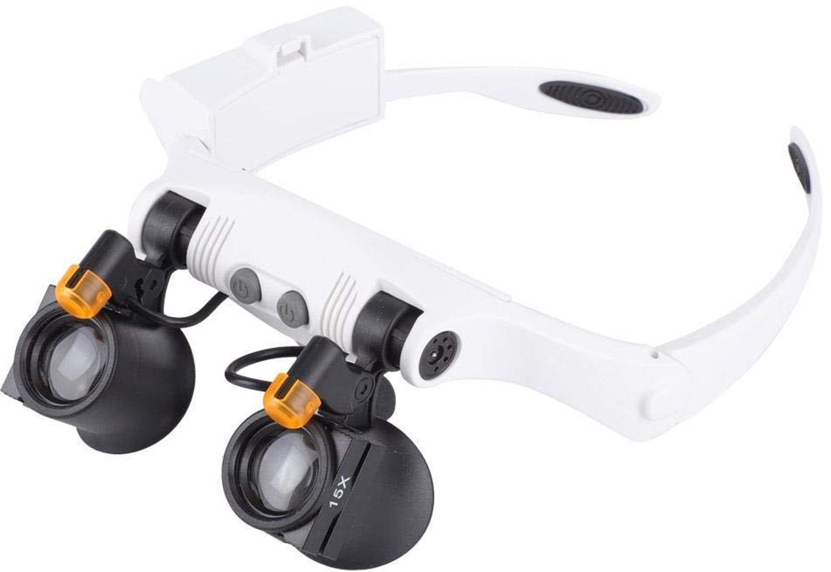 Omgoods - Vergrootglas - Hoofdband Vergrootglas met LED-lampen - Wit - Vervangbare lenzen - Geschikt voor fijn werk - 3 tot 10x vergroting
