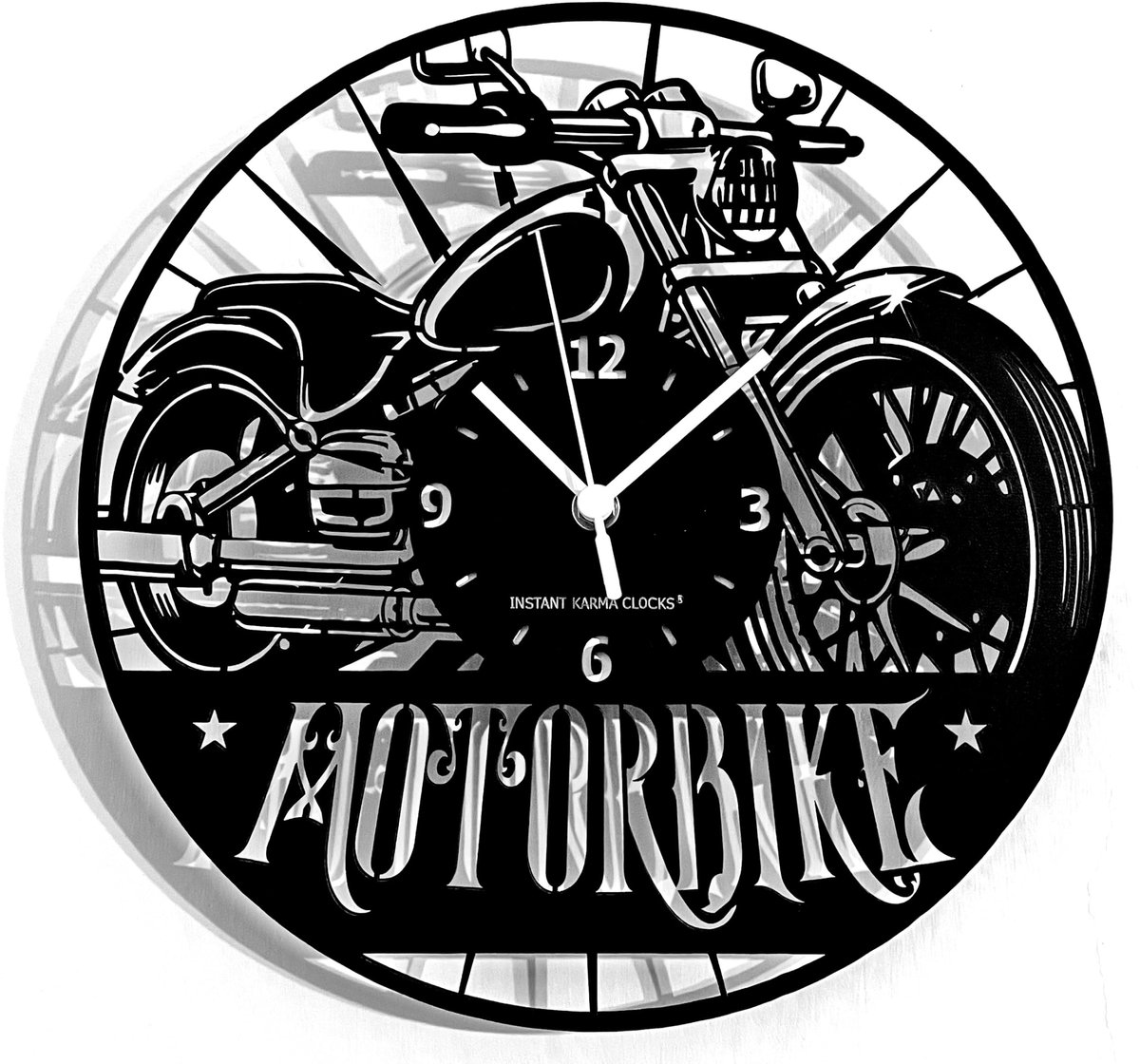 Omgoods - Wandklok voor Motorrijders - Houten Klok met Stille Quartz Beweging, 30 cm