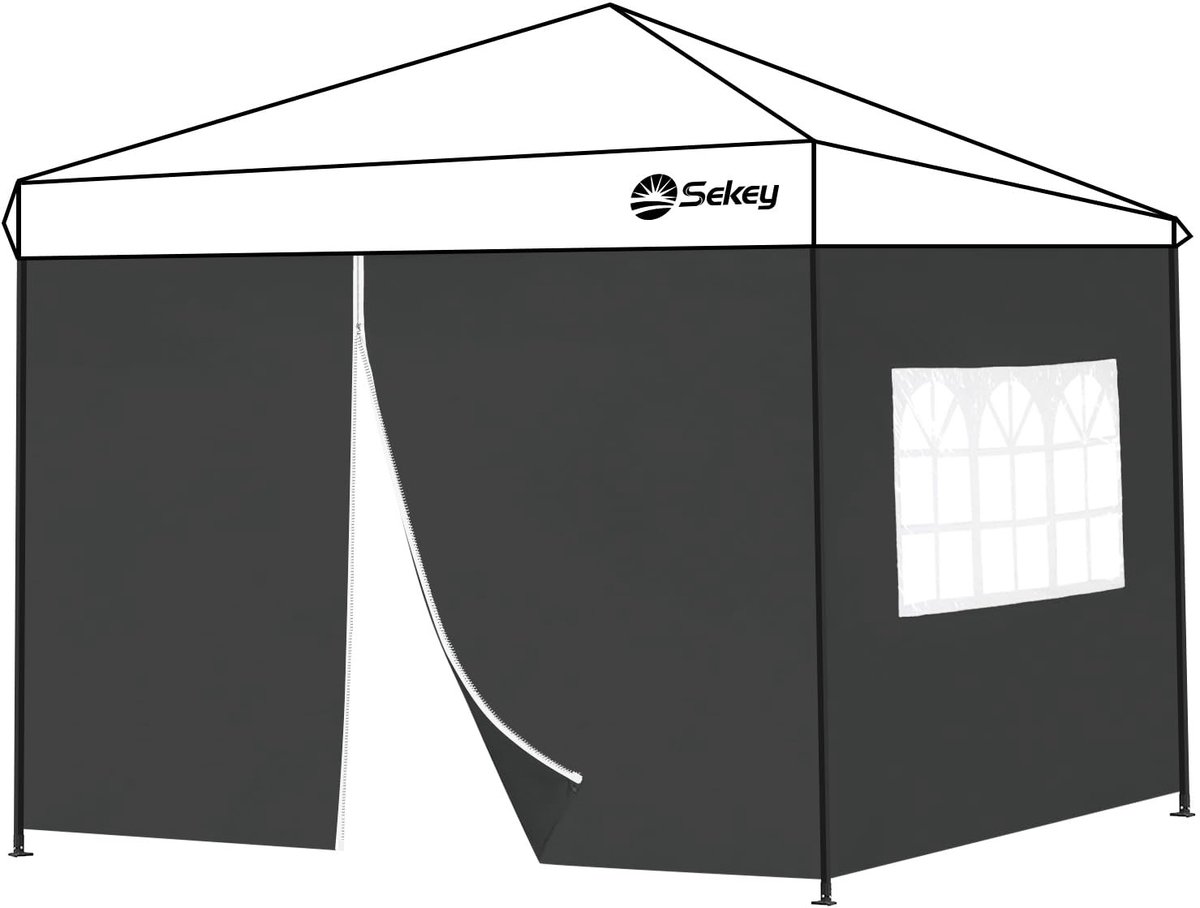Omgoods - Set van 2 zijwanden met raam voor 3x3m gazebo - Waterdicht polyester zwart