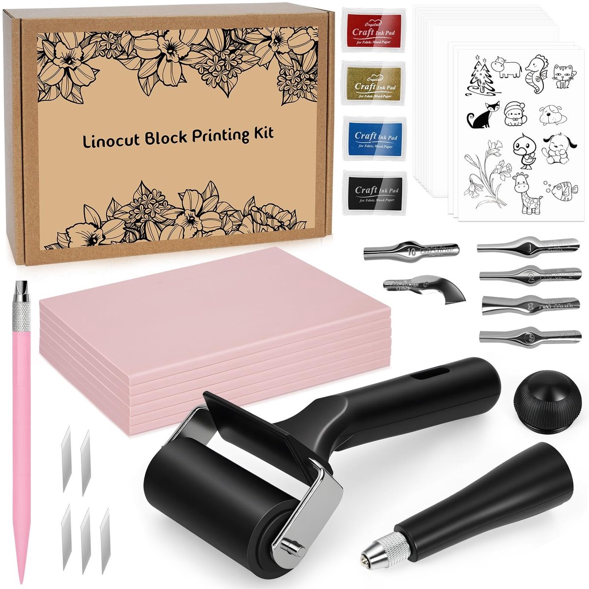 Omgoods - Complete Linoleum Snijden en Printen Set - 28 Stuk