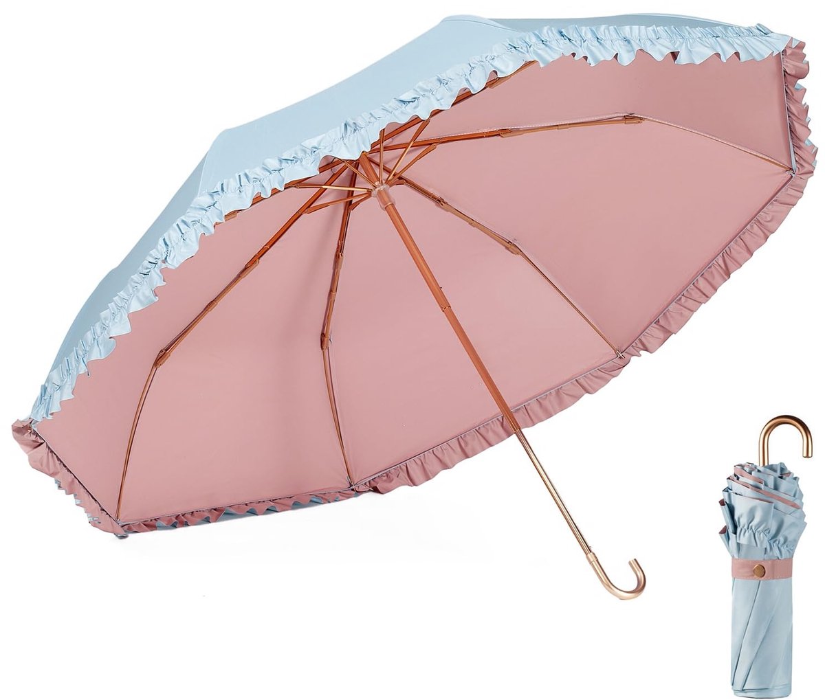 Omgoods - Vouwbare Paraplu met Bloemrand, Anti-UV en Windbestendig