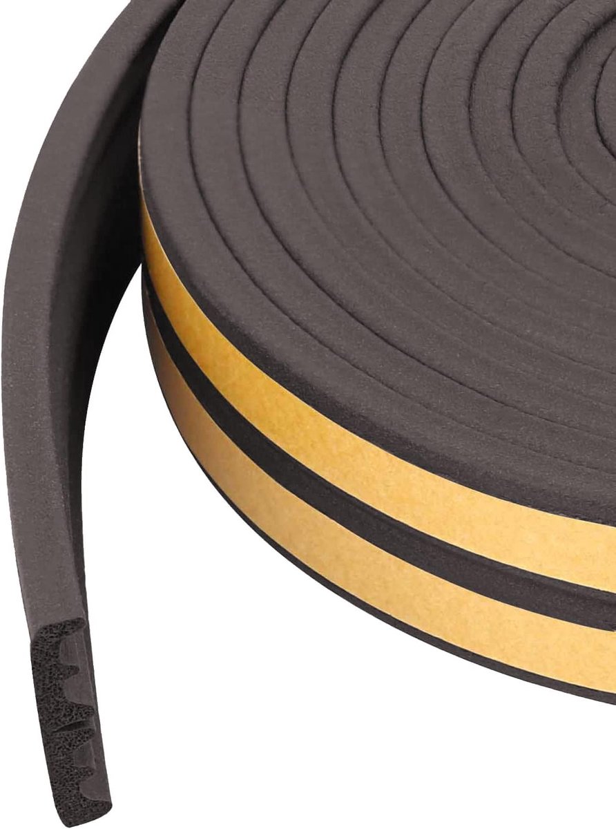 20 m zelfklevende raamafdichting afdichtingstape E-vormige zwart | 9 mm x 6 mm Siliconen weerstrip voor deurkozijn en ramen, stootbestendig, geluidsisolerend, tochtwerend en weerbestendig