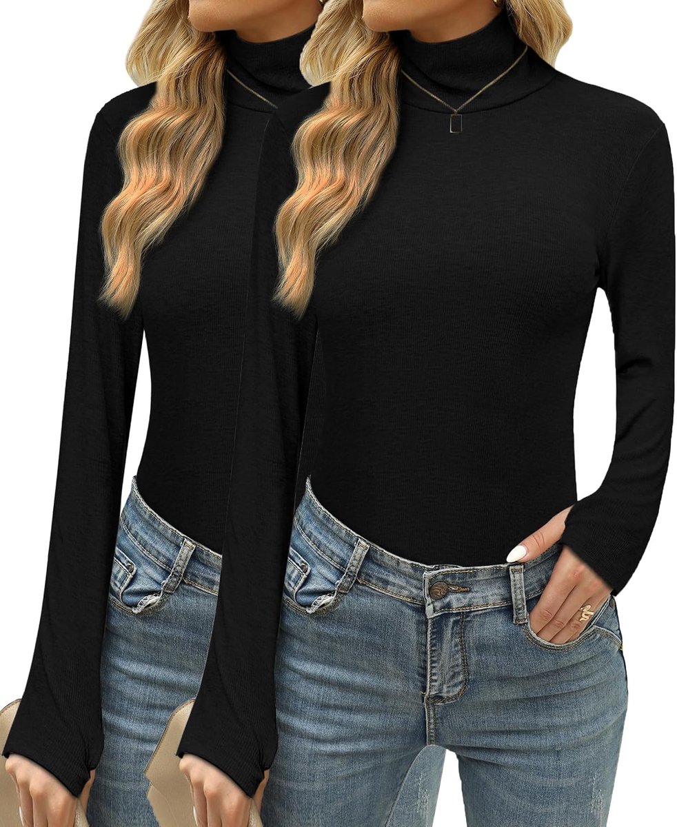 Thermisch ondergoed voor dames met hoge kraag, coltrui, katoen, lange mouwen, licht ondergoed, thermisch shirt voor dames, ademend, winter, basic top met duimgaten, S-XXL