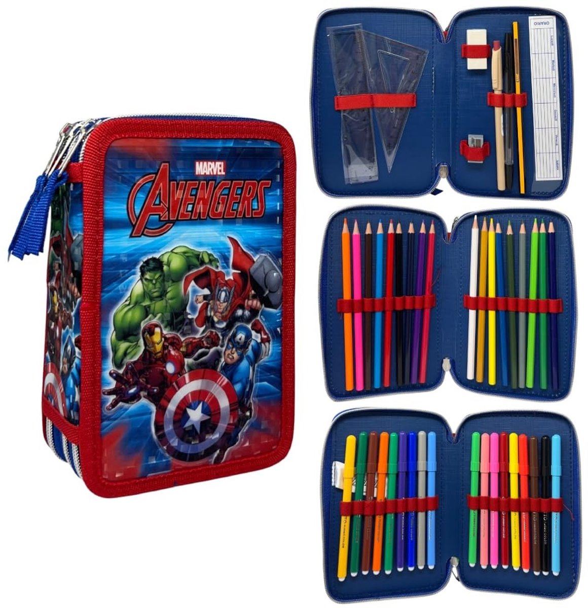 Omgoods - Cartoon Pennenblik met 3 Ritsen - Avengers Thema - 44 Stuks