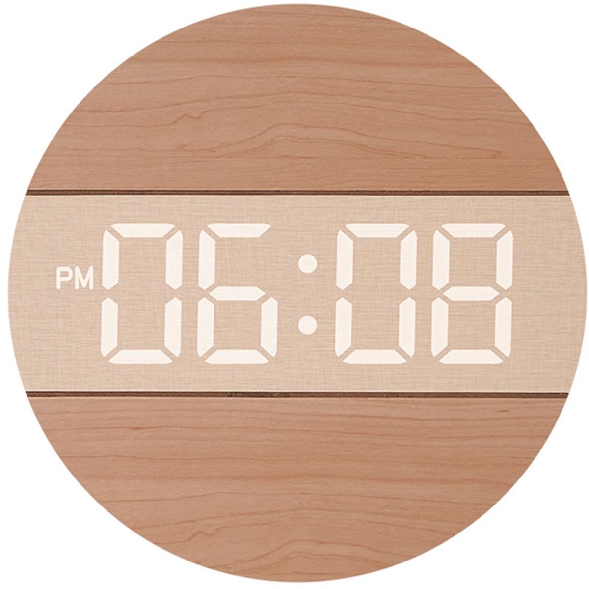 Elektronische wandklok groot display - houten rond - automatisch dimmend - perfect voor thuis en kantoor - ShopVlot
