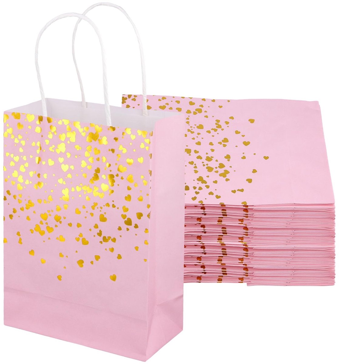 Omgoods - 50 Stuks Grote Giftbags in Roze en Goud - Kraft Papieren Tassen voor Feestjes