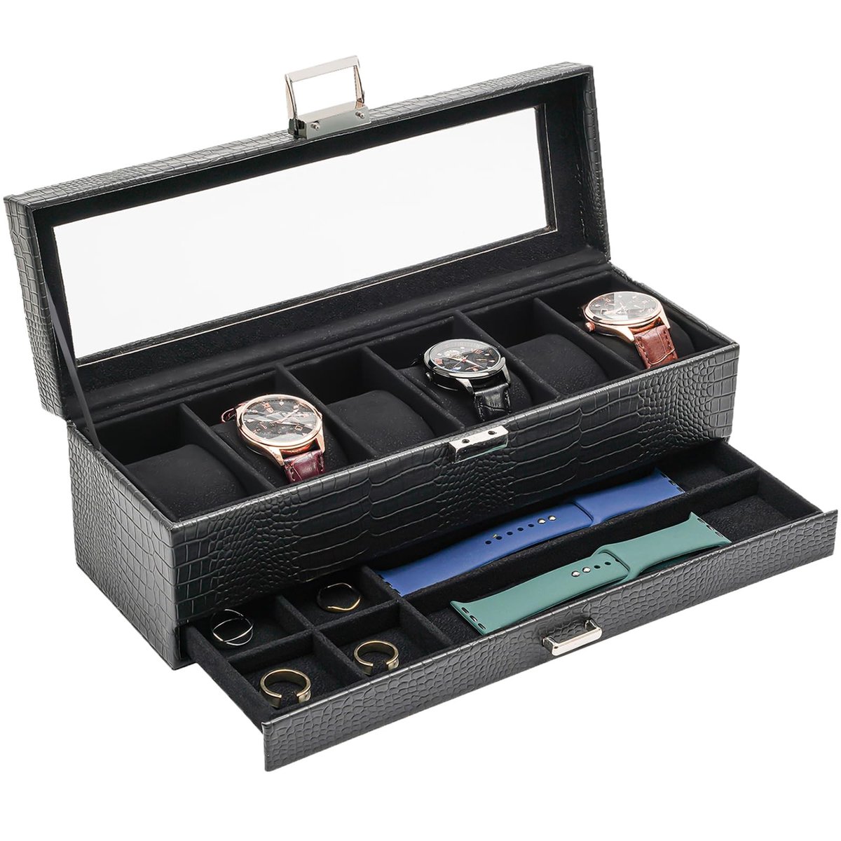 Omgoods - Luxe Horlogedoos met Lade - 6-Vaks Heren Horloge Opbergdoos