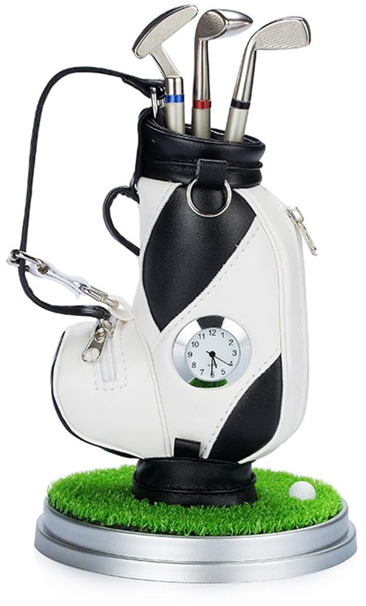 Omgoods - Golf Bag Pennenhouder met Klok - Mini Caddy voor op Bureau