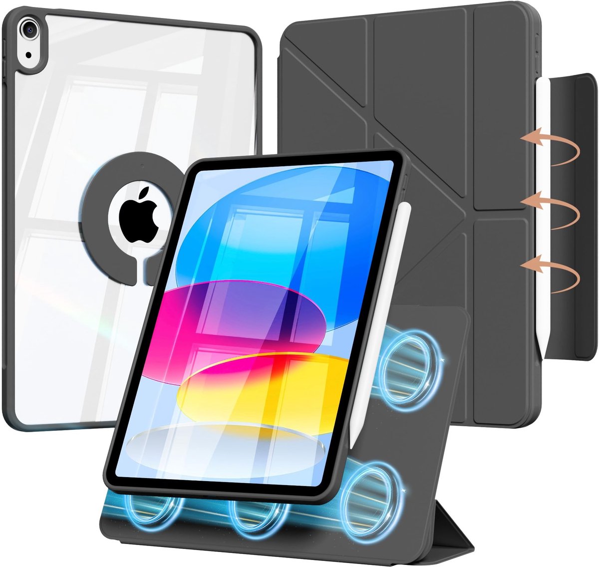 Omgoods - iPad A16 11 Inch & 10th Gen Case - Shockproof, Auto Sleep/Wake, Trifold Stand, Zwart
