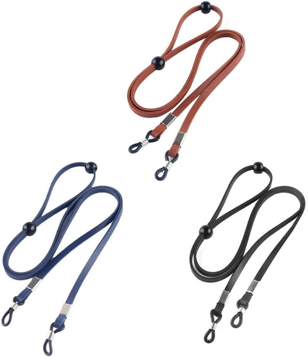 3 stuks leren brillenketting, brillenband, brillenkoord, verstelbare brillenhalsband, geschikt voor de meeste brillenmonturen.