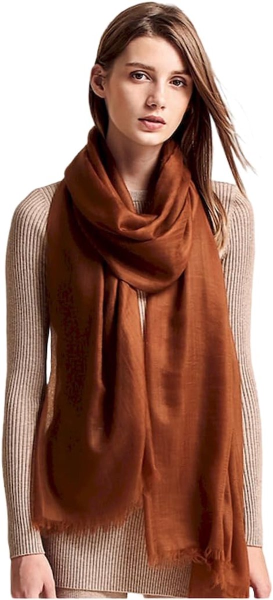 100% kasjmier veer-lichte ring Pashmina sjaal avondjurk stola van fijn 200 garen kasjmier draden, 19. Rood Bruin, 200 cm X 100 cm