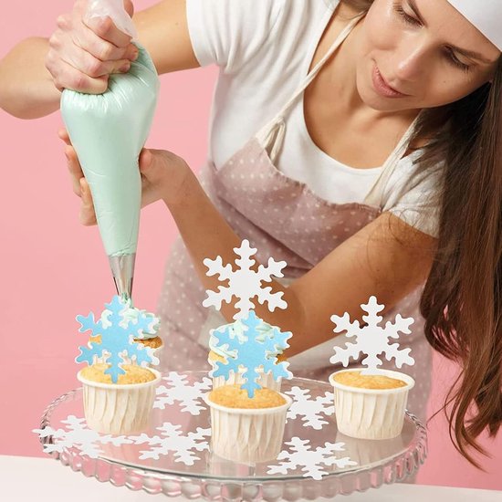 Snowflake Taartdecoratie voor Kerstmis, eetbaar, 50 stuks, Frozen decoratie, verjaardagstaart, sneeuwvlokken, decoratie, taart, eetpapier, cupcaketoppers — afbeelding 4