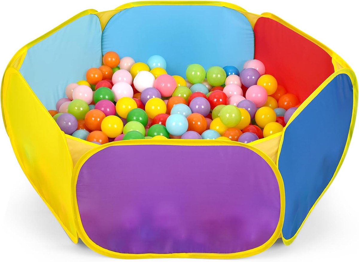 Kinderballenbak, grote pop-up ballenbak voor kinderen, tent voor peuters, speelhuis, kruipbox met basketbalring en opbergzak met rits, ballen niet inbegrepen (1 m veelkleurig)