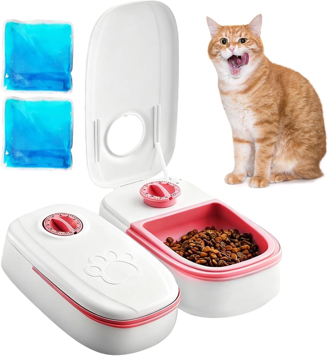 Automatische kattenvoerdispenser met 48-uurs timer, 700 ml voor nat en droog voer voor katten en kleine honden