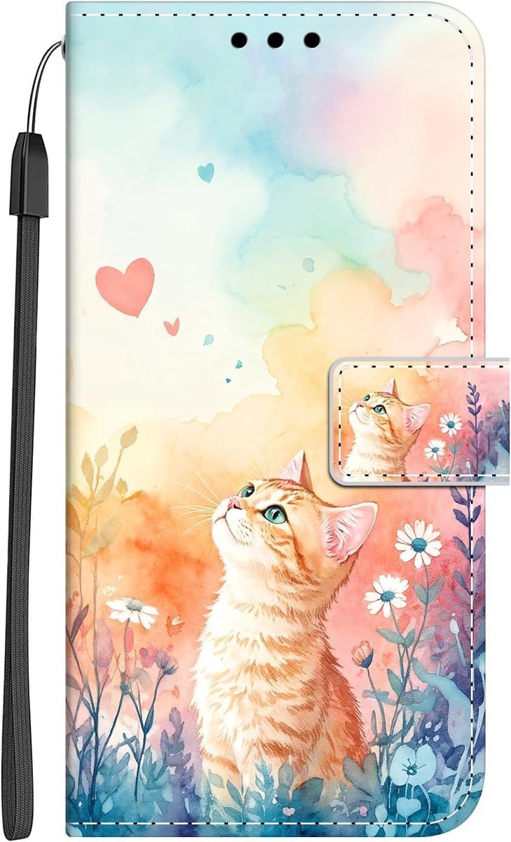 Beschermhoesje voor iPhone 16, lederen hoes, portefeuille, siliconen flip-case patroon, stootvast, beschermhoes voor meisjes en jongens, dames heren, standfunctie, klaphoes, magnetisch, bloemen