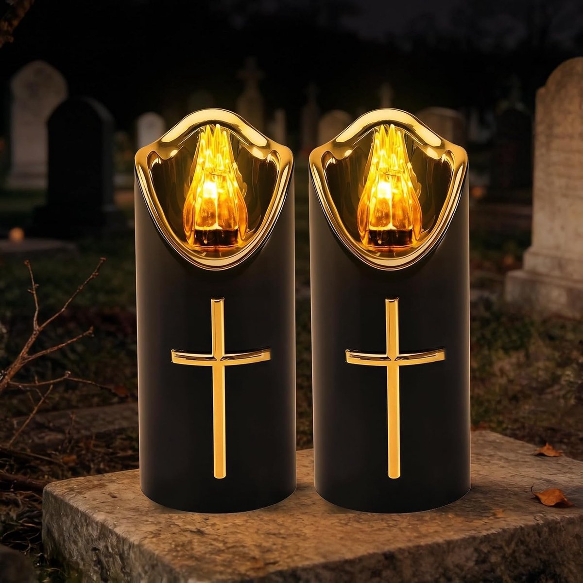 2 stuks led-graflichten voor buiten, led-kaarsen, graflicht, grafkaarsen, herbruikbare begraafplaatskaars, herdenkingskaars, graflichten voor religieuze en herdenking