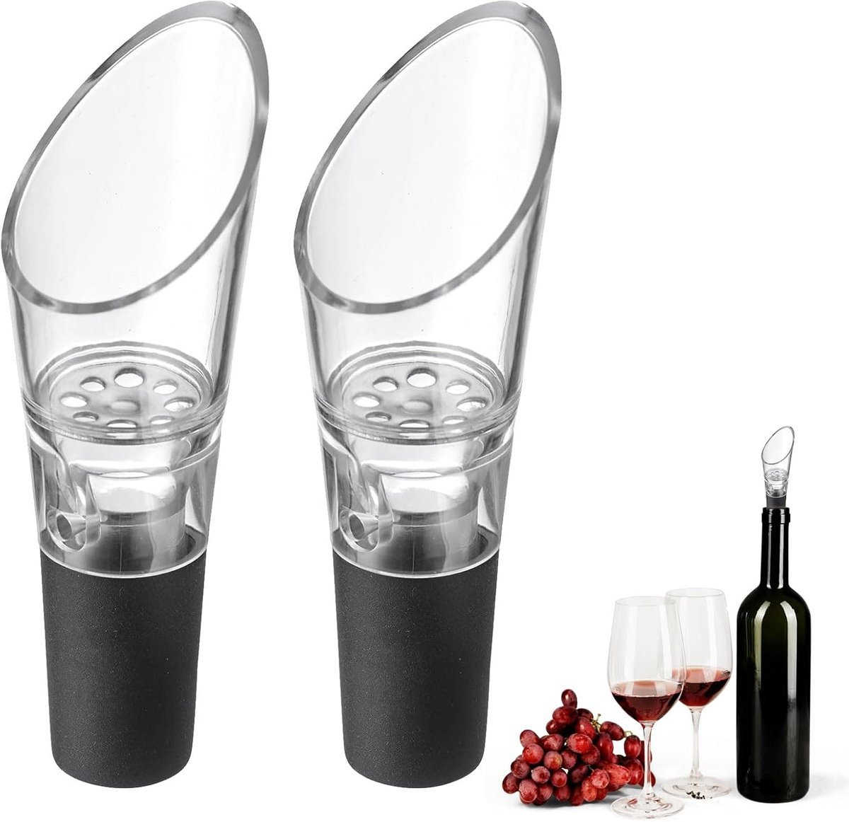 Wijnschenktuit, 2 stuks, decanteerschenktuit met beluchter, wijnbeluchter, schenktuit, decanteerschenktuit met beluchter voor druppelvrij inschenken van rode wijn en witte wijn