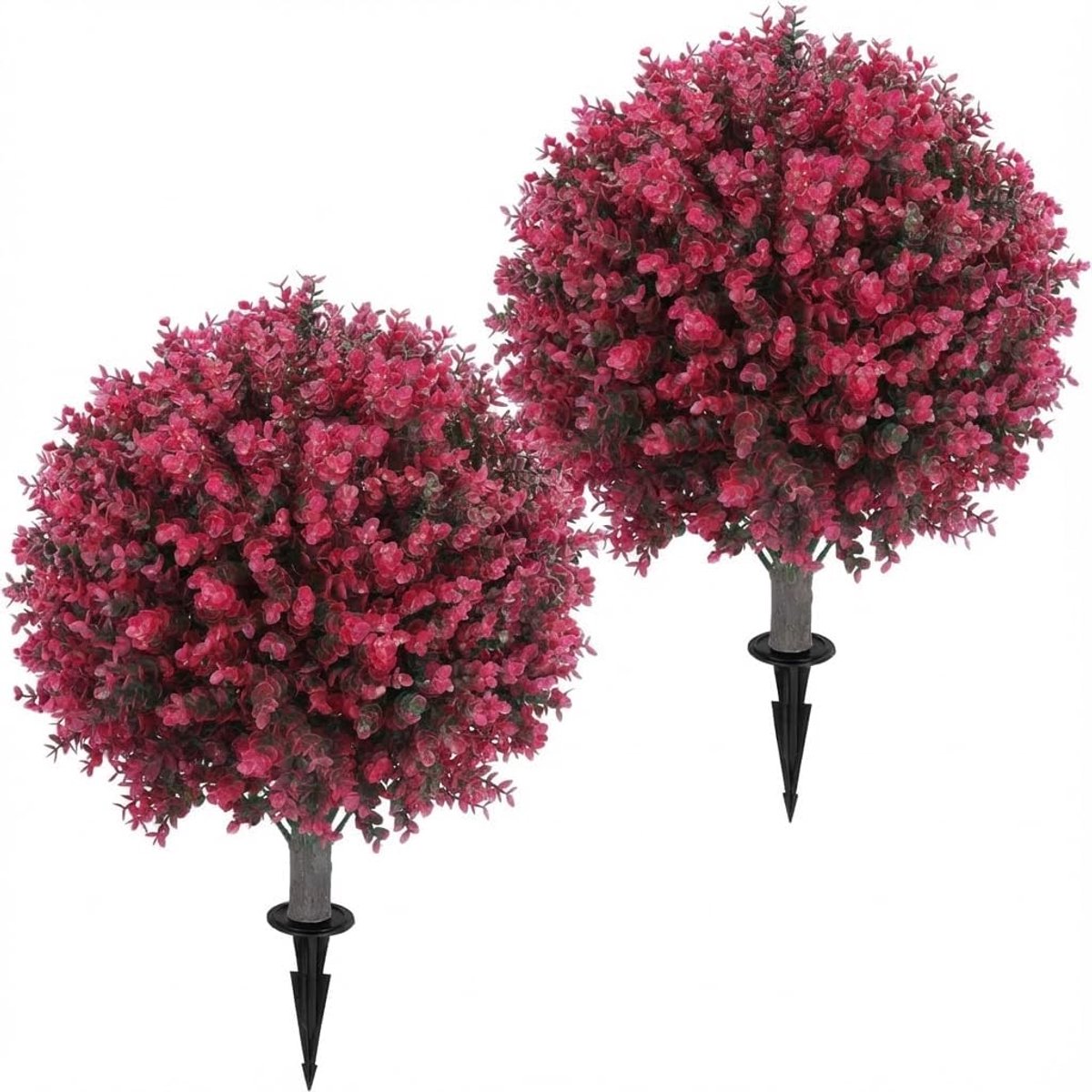 Eucalyptus kogelboom 65 cm set van 2 - UV-bestendig, winterbestendig, rood, PE-materiaal, met grondpen voor tuin/balkon/terras