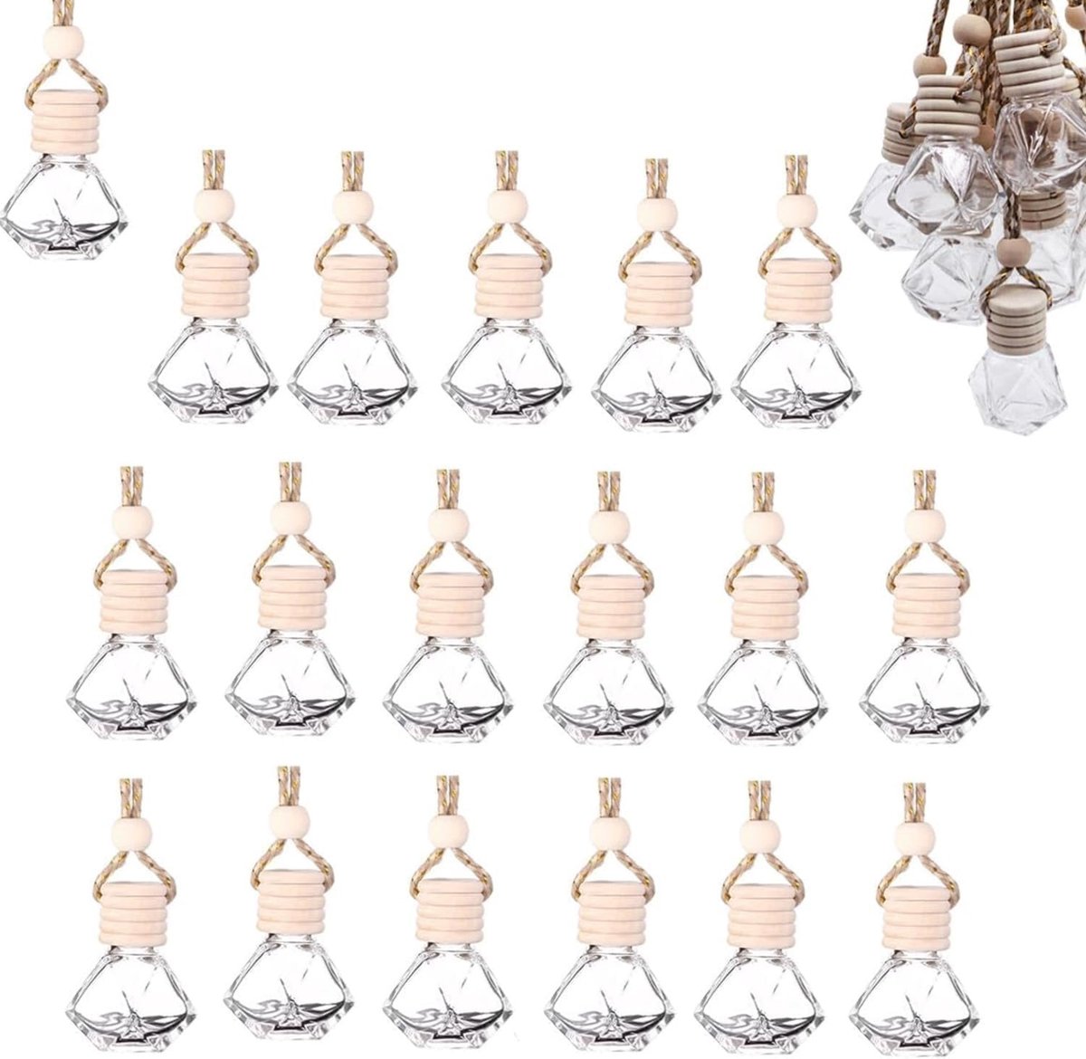 auto-luchtverfrisser, 20 stuks flessen van transparant glas, 8 ml, geurdiffuser, aromatherapie om op te hangen, voor het interieur van de auto, uniseks decoratie, geparfumeerde